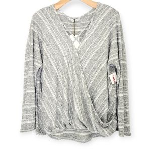 Green Envelope Grey and White Striped Cross Front Longsleeve Sweater Blouse🆕️✨️